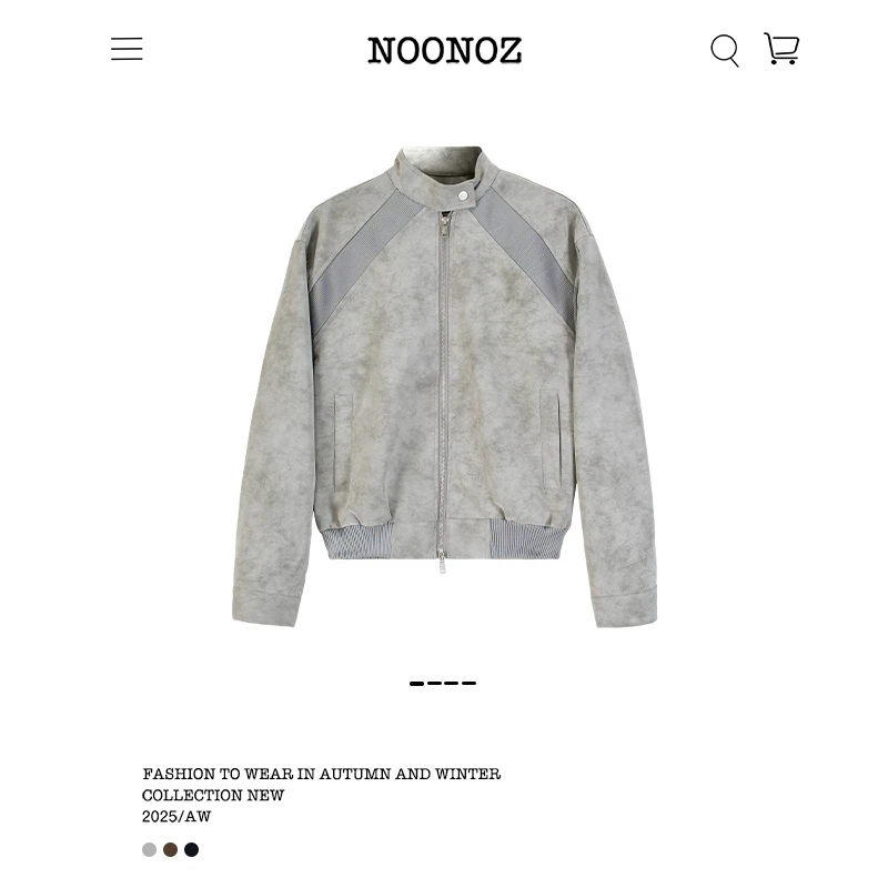 NOONOZ潮牌美式解构中性风做旧飞行员夹克男春季高级感PU皮衣外套