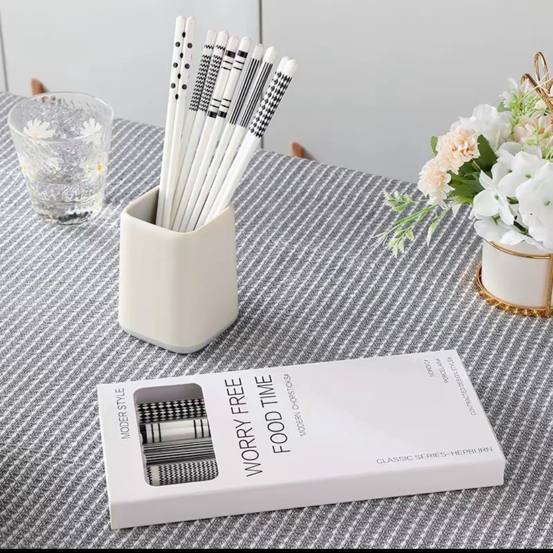 【礼盒装】赫本风陶瓷家用筷子防霉防滑高档餐具数码配件