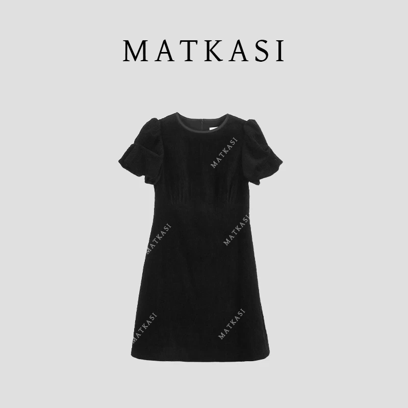 MATKASI 时尚设计感休常休闲百搭舒适感穿搭肌理感泡泡袖连衣裙