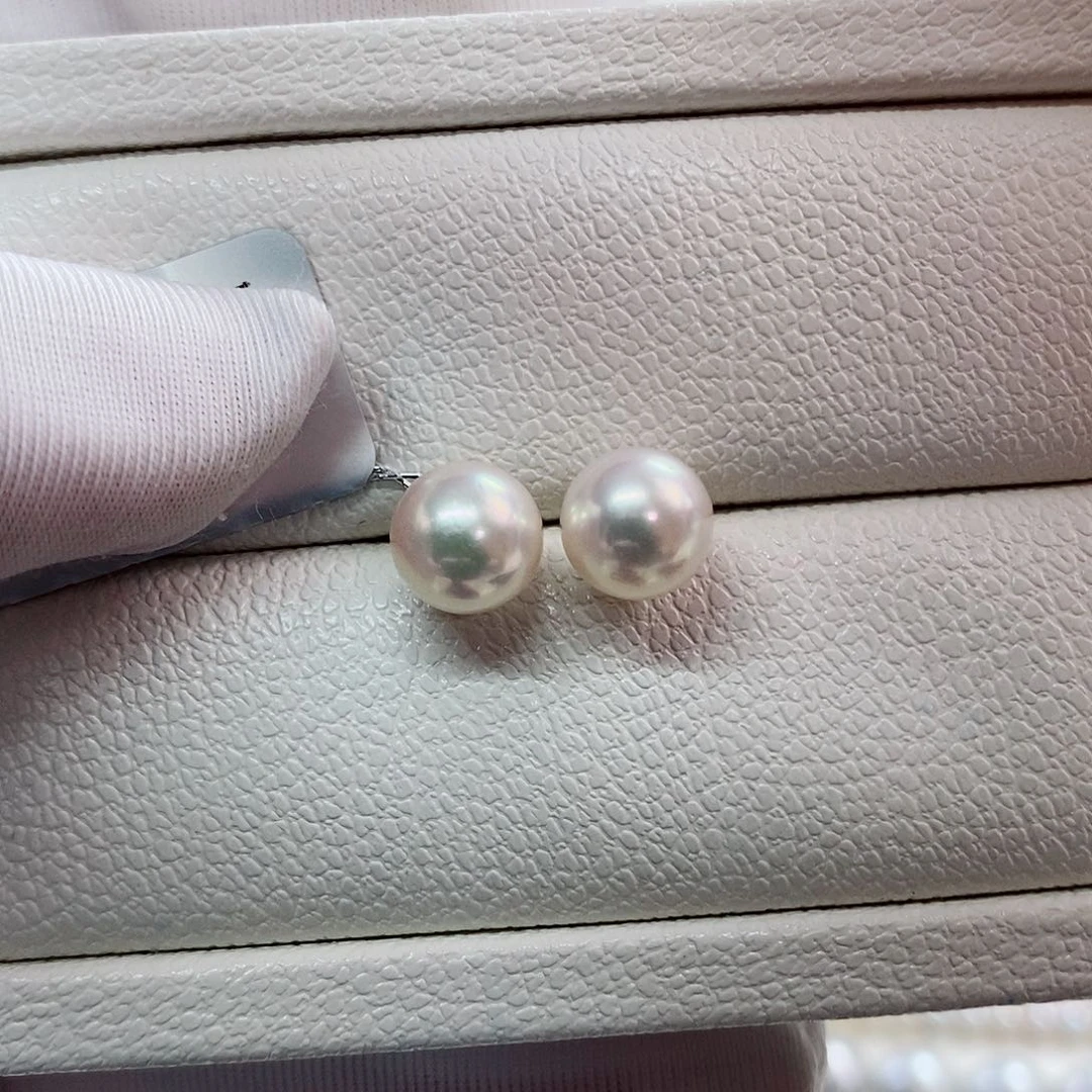 18K金镶嵌耳饰海水珍珠7.5-8