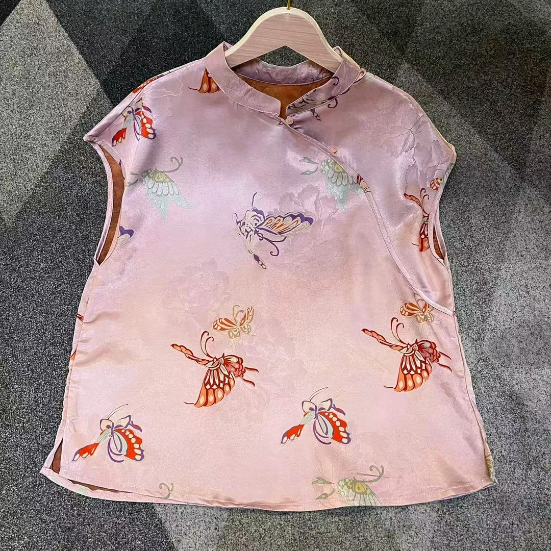 新中式女装国风上衣粉蝶衬衫2025夏季新款高级感减龄小衫DD635