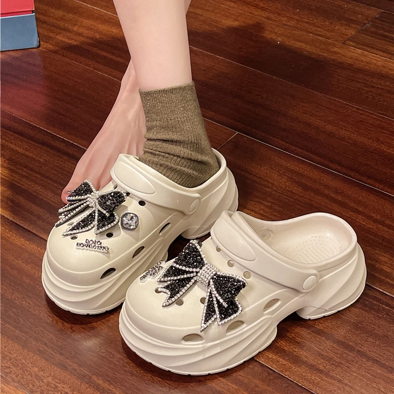 网红洞洞鞋女款夏季厚底外穿包头高跟防滑时尚软底增高透气凉拖鞋