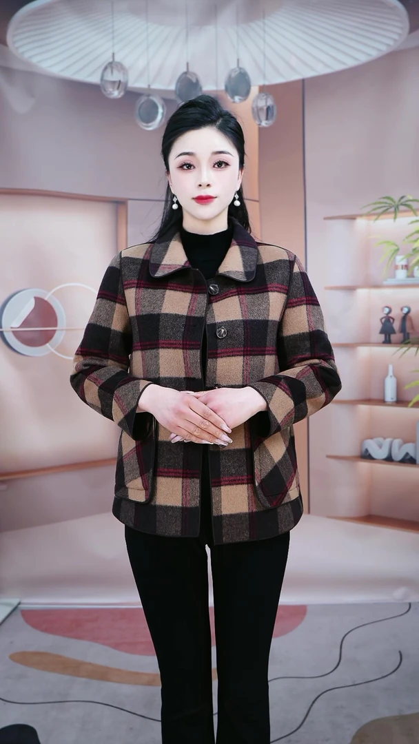 【沐辰女装】手工缝制100%羊毛呢子中老年大衣外套