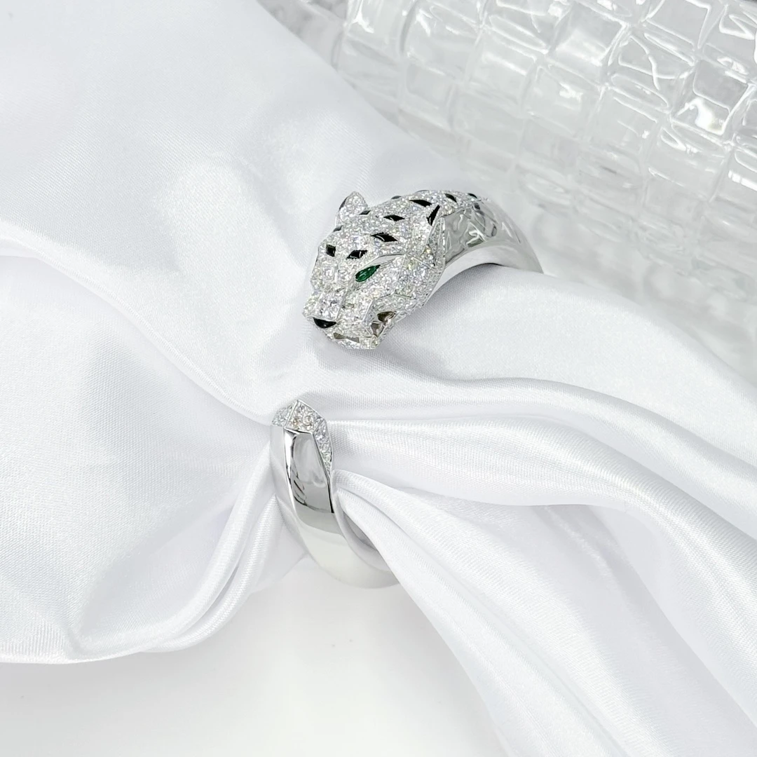 99新 Cartier/卡地亚 白金宽版头尾钻缟玛瑙祖母绿豹头手镯