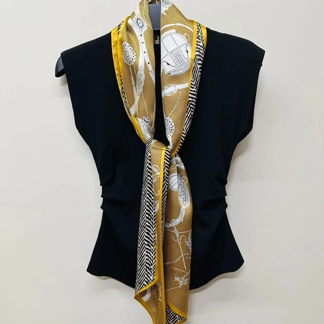 ZS588【素绉缎斜角飘带】橙色皮带扣 桑蚕丝四季百搭女士双层飘带