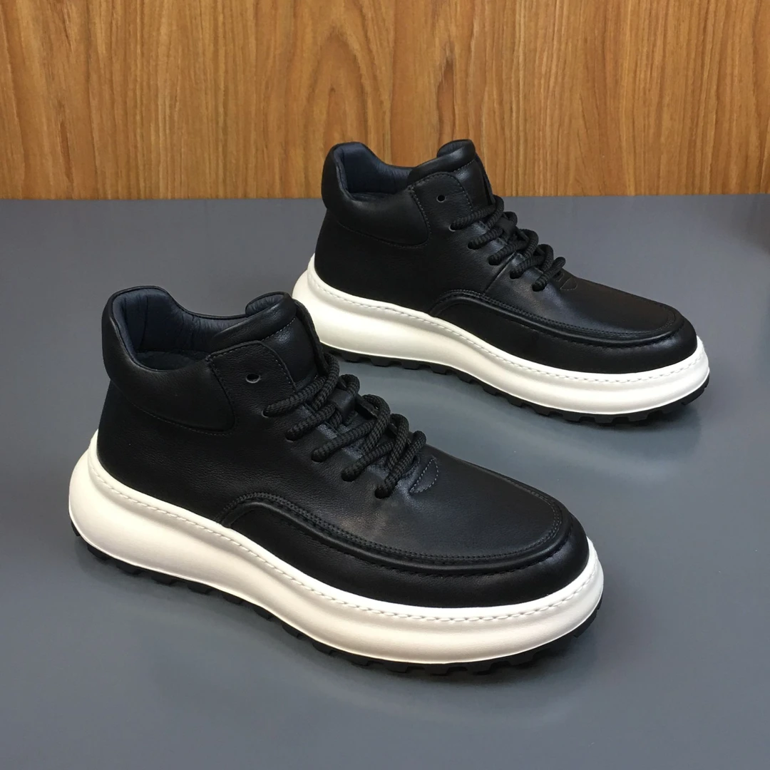 2025秋冬新款中帮马丁靴头层牛皮休闲百搭厚底高帮鞋增高短靴棉鞋