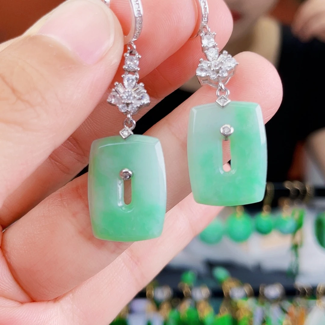 翡翠银S925镶嵌耳饰饰品