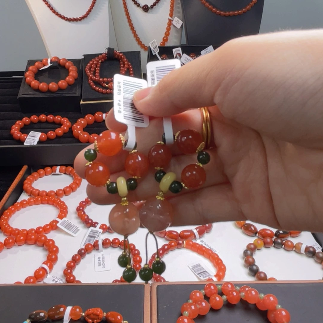 银S925镶嵌冰红佛头套组南红玛瑙