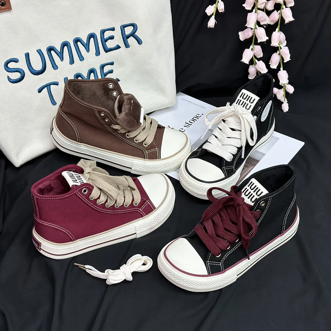 【牧小梵】加绒芒果头帆布鞋新款百搭板鞋系带爆款潮鞋鞋韩版时尚鞋