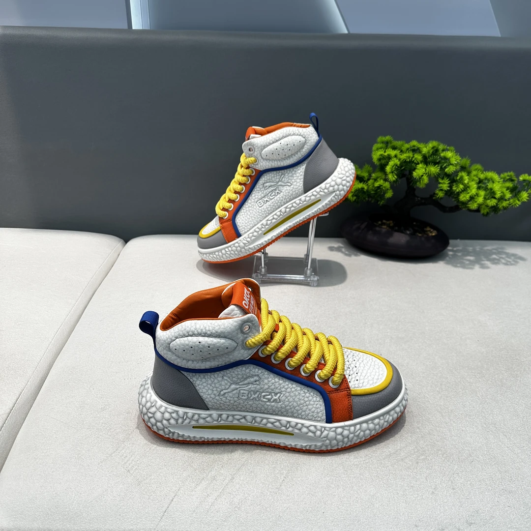 秋冬新款男士厚底拼色高帮系带休闲运动潮鞋