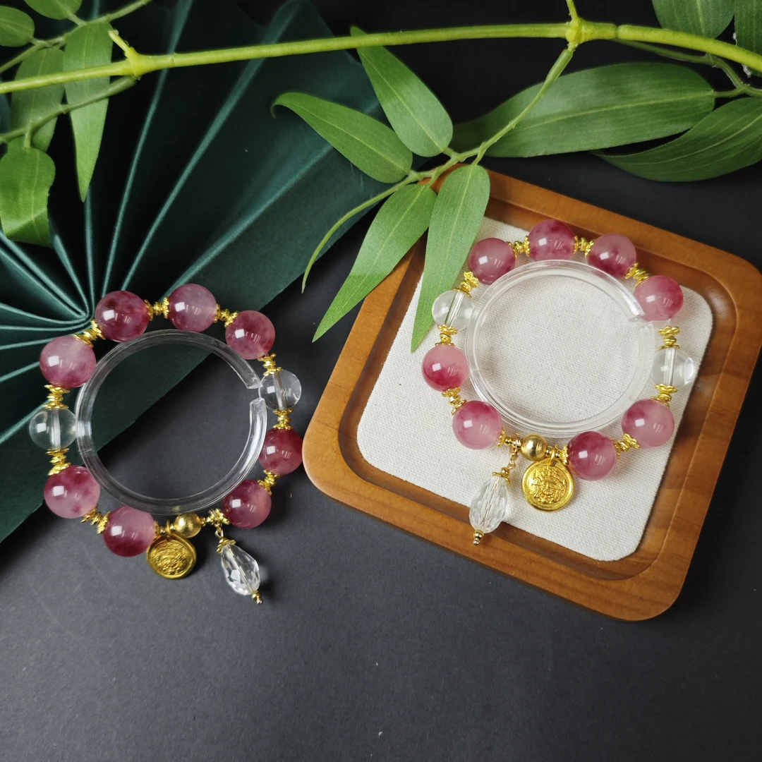 高定珠宝轻奢时尚款樱花粉舒俱晶圆珠手串-s1203-