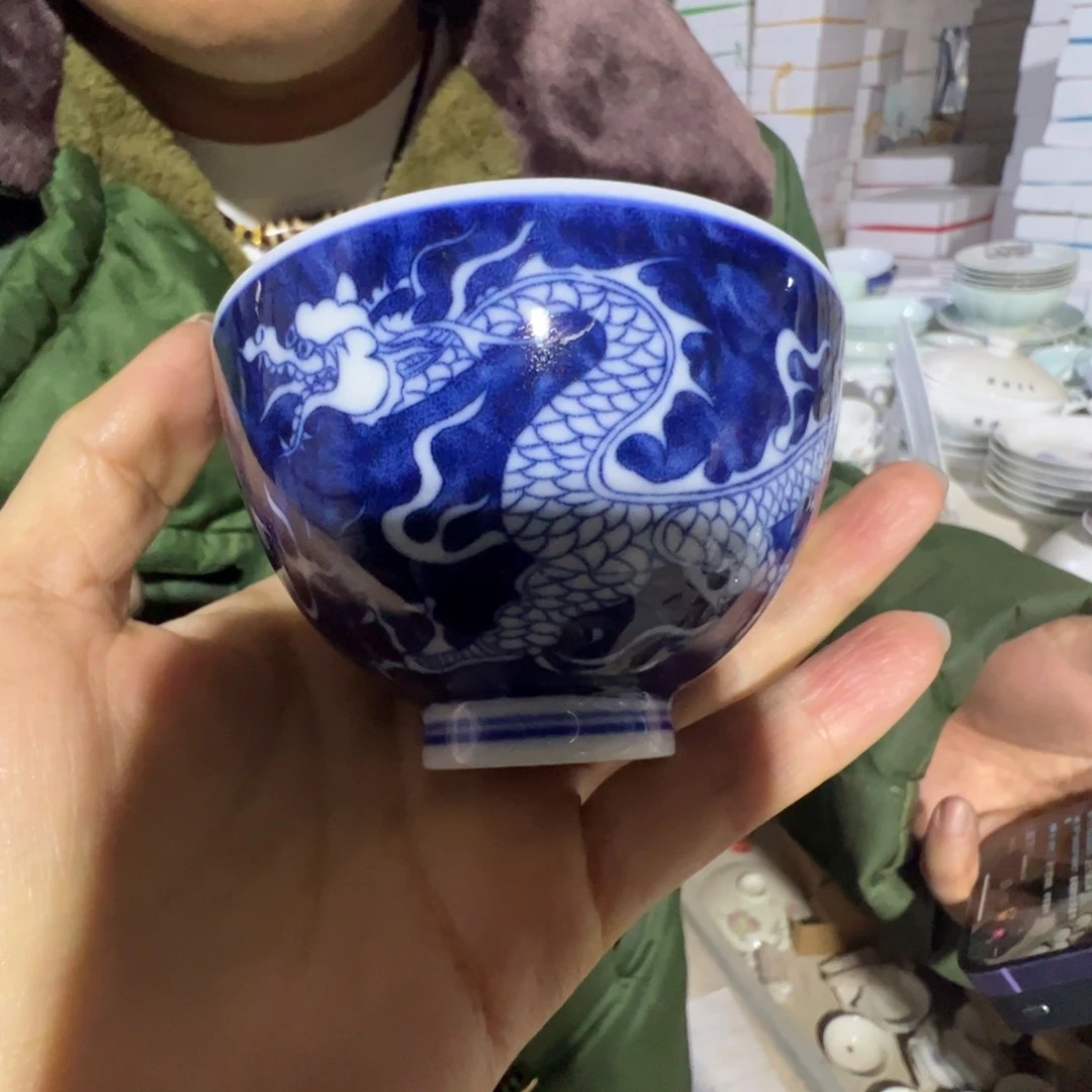 瓷景德镇高温陶瓷龙纹鸡心杯