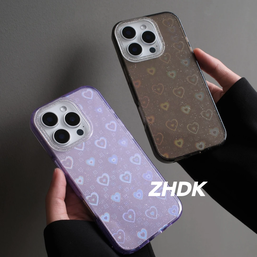 渐变镭射爱心高级感适用iPhone16promax手机壳苹果15/14/13小众12