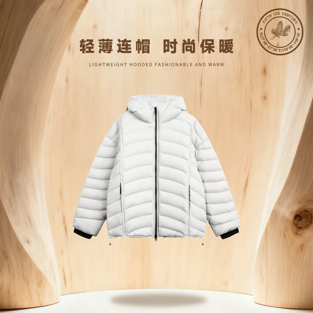 朱先生F.I.C【男女同款排骨短款】外穿连帽90白鸭绒