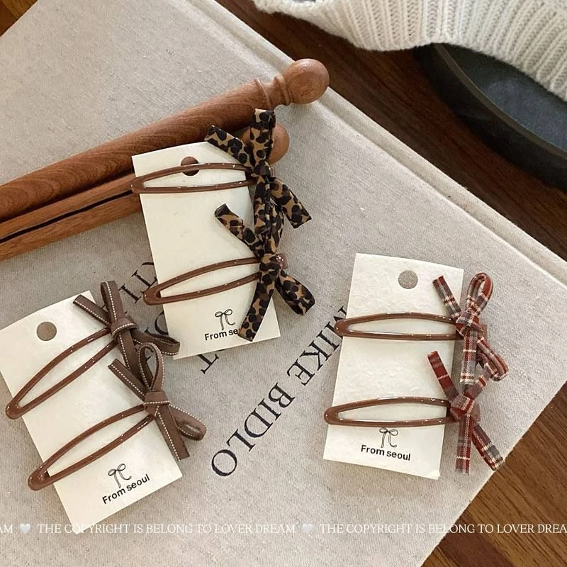 2只装韩国新款豹纹蝴蝶结bb夹发夹时尚可爱刘海夹侧边夹发饰