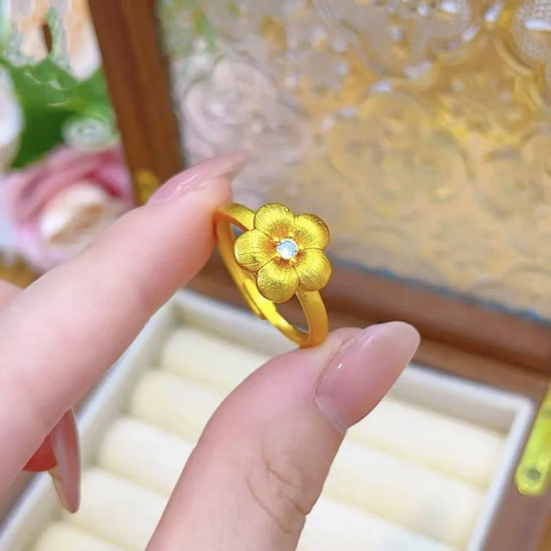 拉丝小花戒指 镶钻高端定制开口戒指