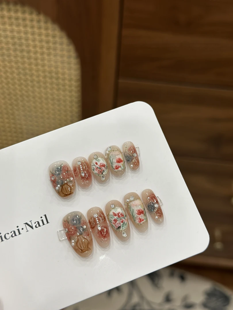 白菜瓶满花意手工穿戴甲秋冬美甲高级感