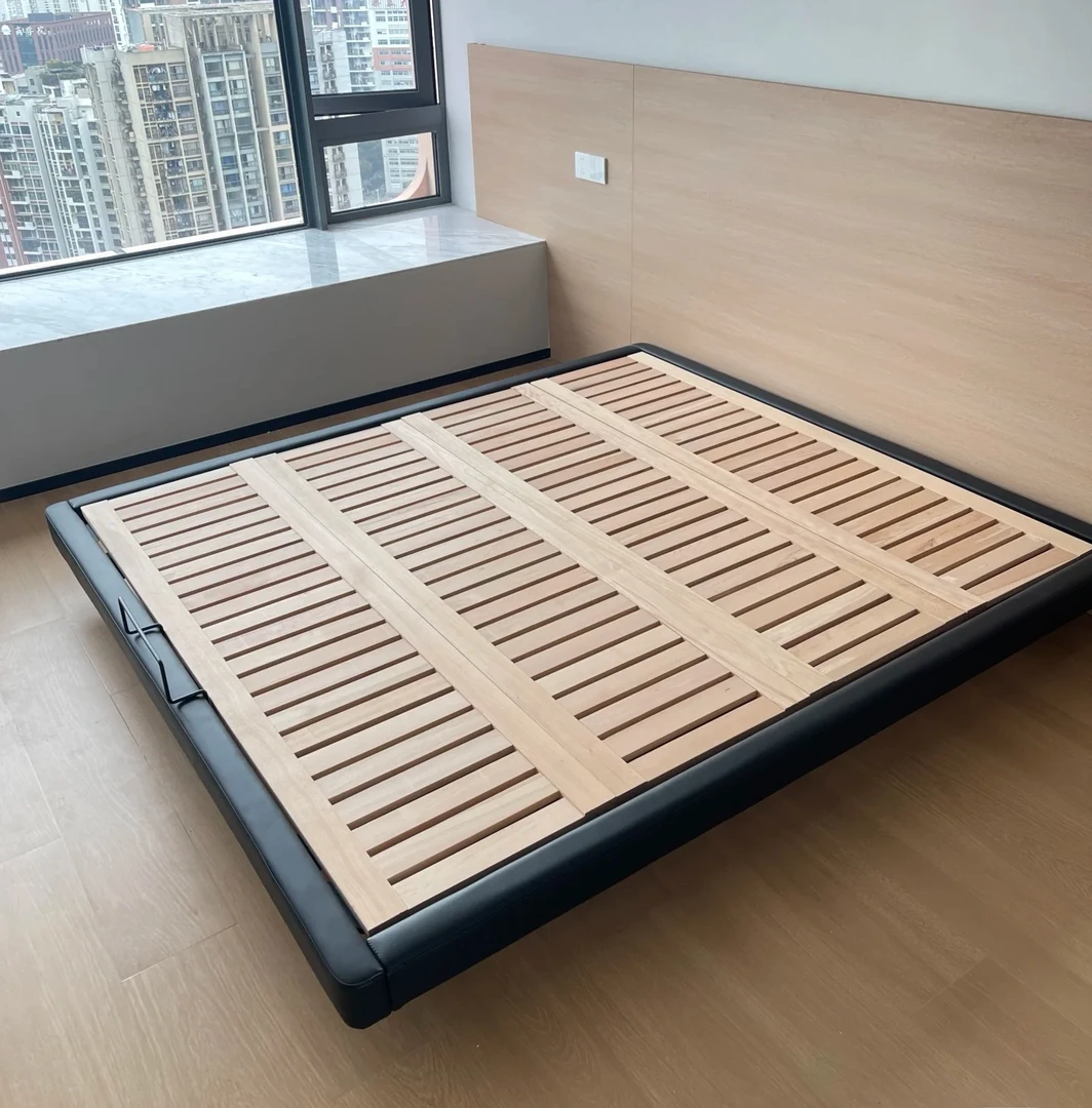 拼接床头家用双人床简约日式白蜡木榉木悬浮床省空间实木床主卧
