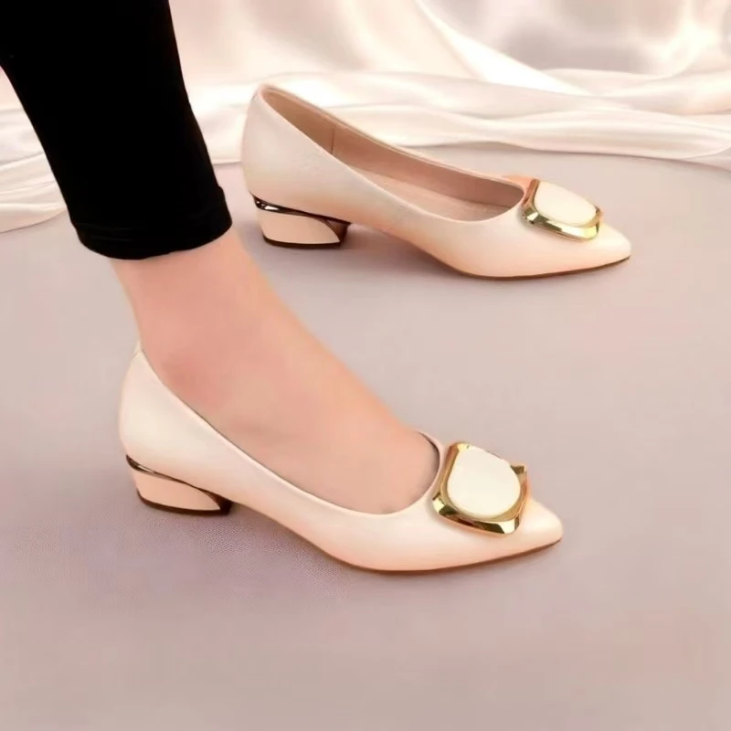 【反记晴库存】浅口尖头气质四季通用女鞋百搭单鞋中跟粗跟妈妈鞋a