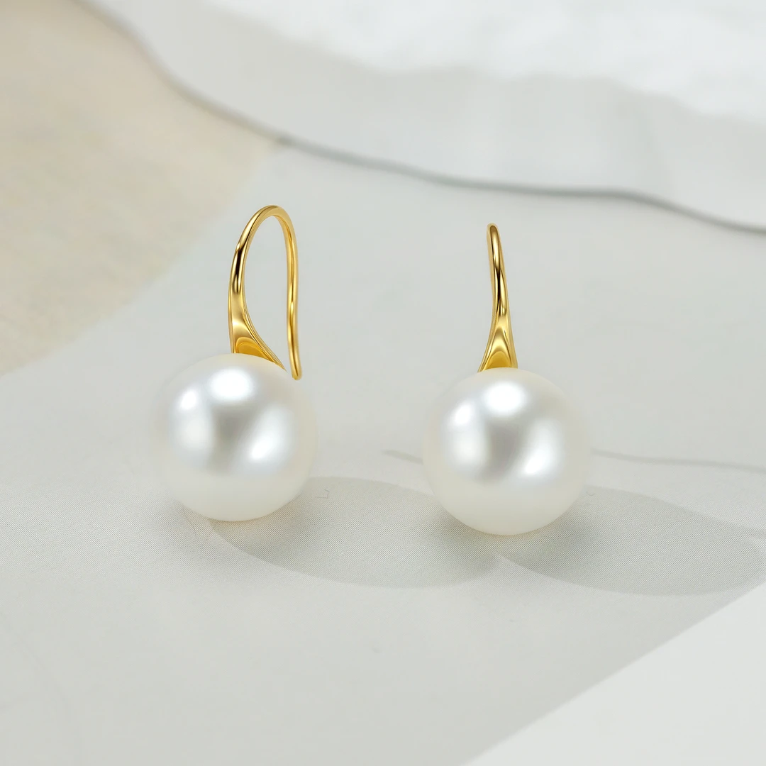 925银耳饰 【高跟鞋】925银 耳钩 白色正圆强光耳饰 经典 气质优雅