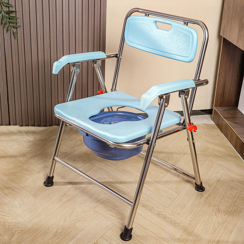 不锈钢坐便椅靠背可折叠便携式厕所凳家用移动马桶孕妇老人坐便器