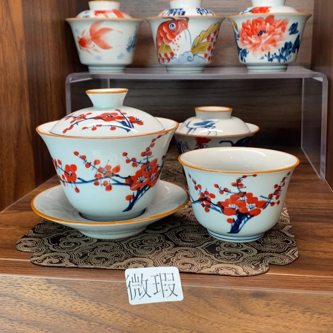 釉下手绘茶具微瑕手工绘制