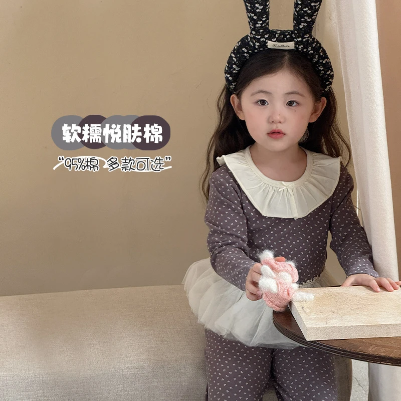 秋冬新款莱卡棉圆领秋衣秋裤女童复古家居服套装 MQJ5309