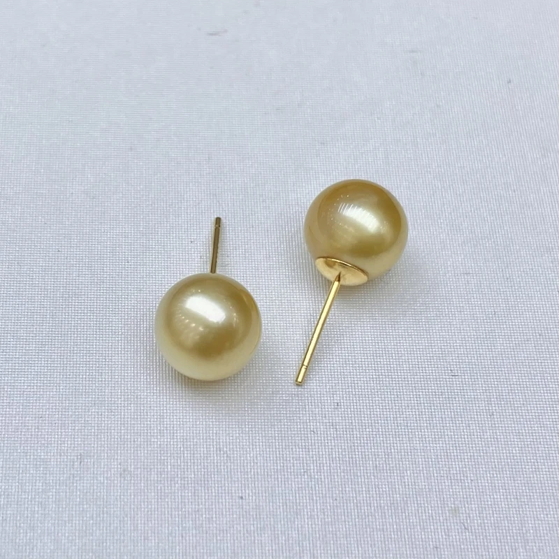 海水珍珠 金珠珍珠耳钉 S925银 9-10mm