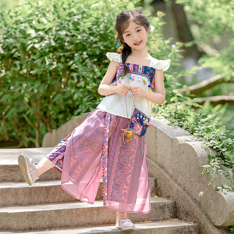 女童汉服套装2025夏装新款洋气时髦民族风无袖上衣薄款儿童两件套