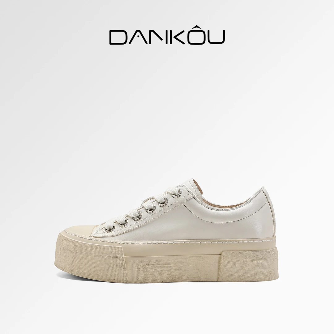 DANKOU丹蔻  水洗做旧马皮厚底显高休闲板鞋