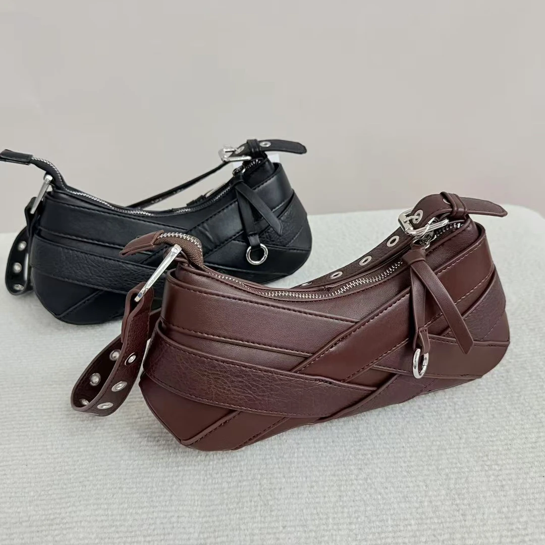 4725号001#韩系时尚交叉扣带压线设计感小众手提单肩小包