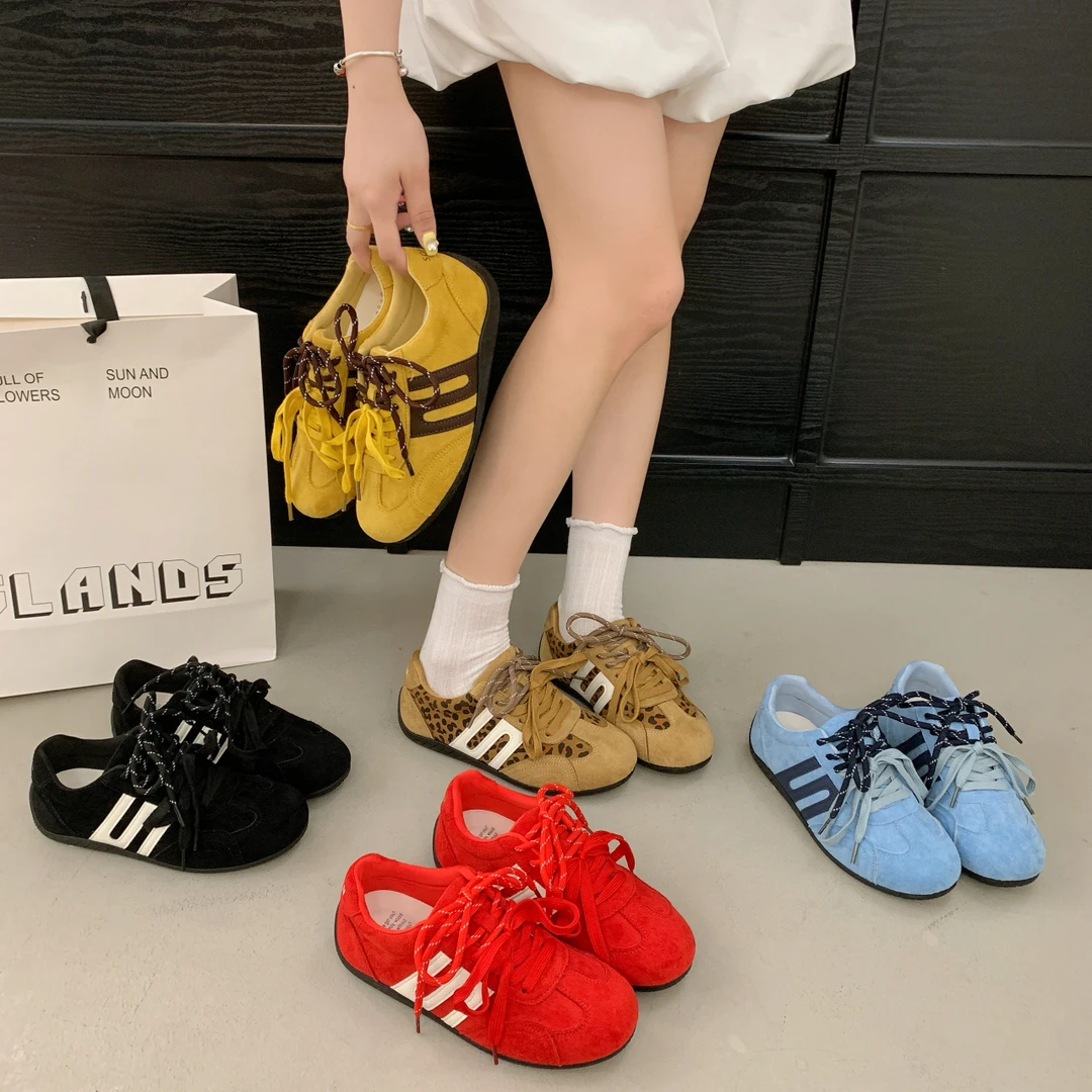 复古豹纹德训鞋女2025新款夏季百搭时尚休闲运动透气系带复古单鞋