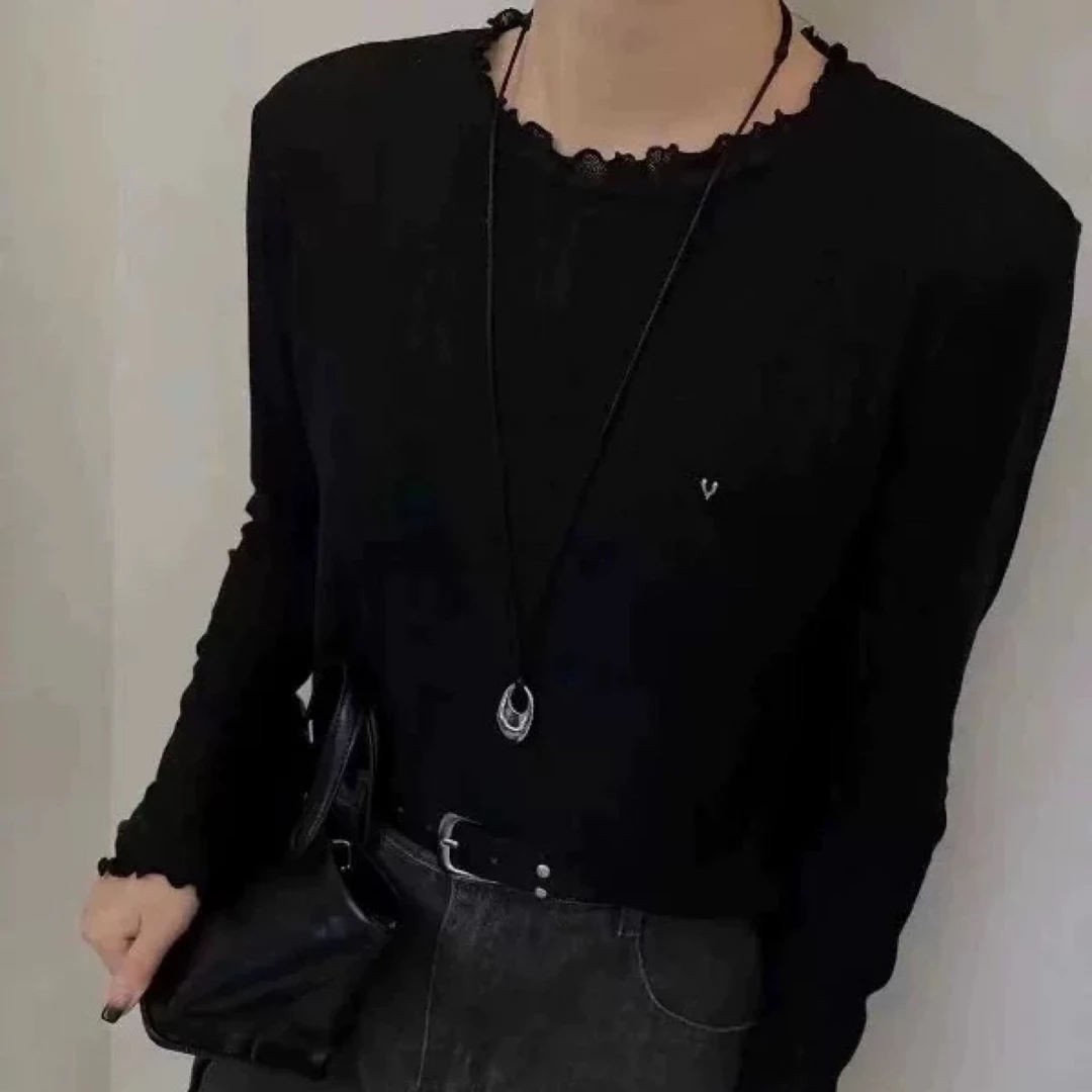 简约木耳边t恤（巨显瘦）内搭打底衫上衣6120