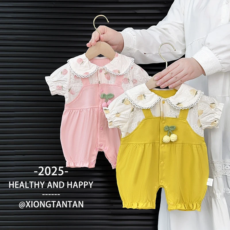 婴儿衣服夏装薄款新生女宝宝连体衣满月百天超萌短袖哈衣爬服夏季