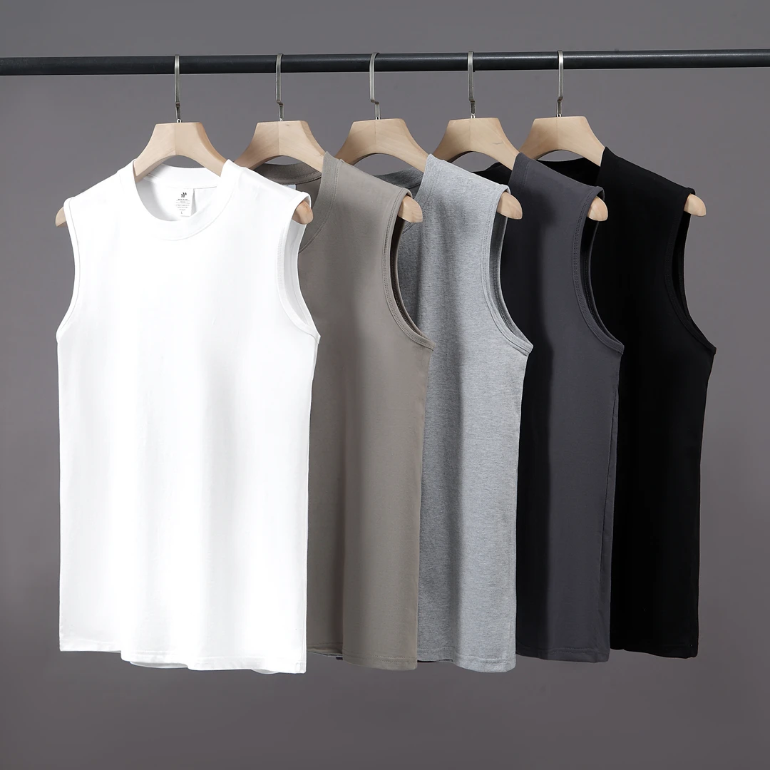 【两件】夏季纯棉男士无袖背心大码宽松圆领无袖t恤运动健身坎肩潮