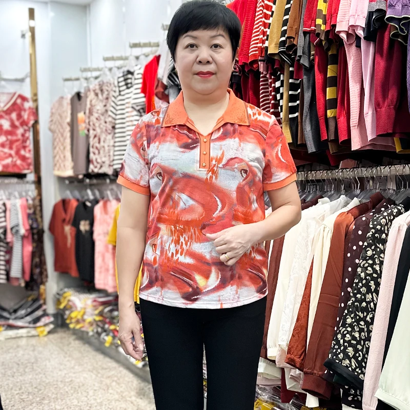 【君蒂】时尚妈妈装夏季短袖洋气上衣女装中老年人夏天翻领T恤小衫