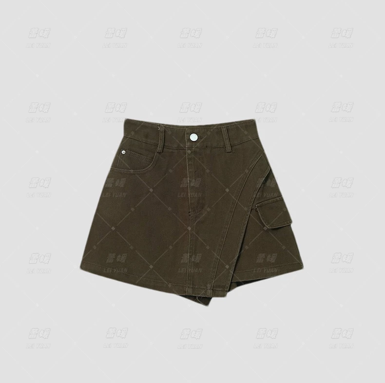 军绿色牛仔短裙女小个子2025早秋新款高腰显瘦a字不规则工装短裤