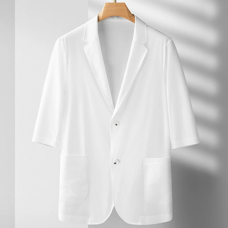 吴老板夏季薄款男士冰丝七分袖休闲西服加肥加大码单西休闲时尚百