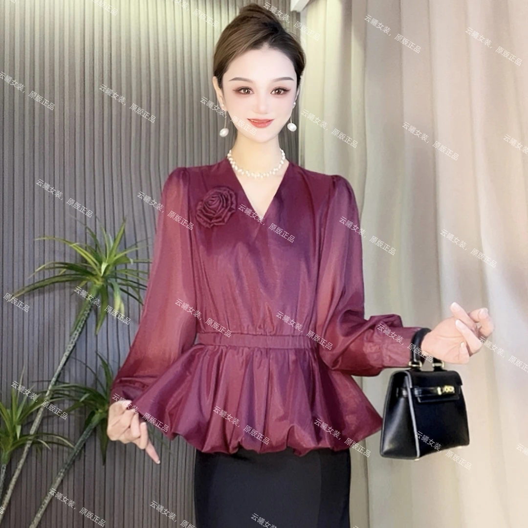 【129】花朵小衫 秋季新款设计感下摆蓬蓬甜美时尚洋气长袖上衣