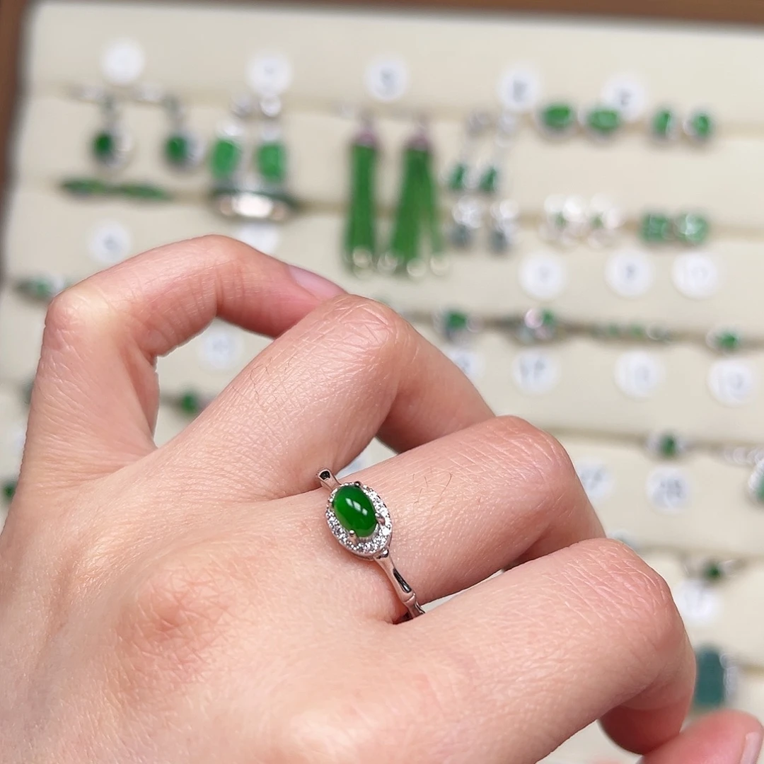 翡翠银S925镶嵌戒指天然