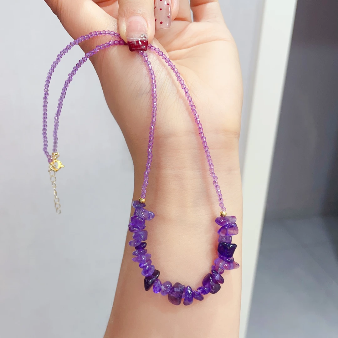天然乌拉圭紫水晶项链锁骨链 原创设计生日礼物 特价包邮新店福利