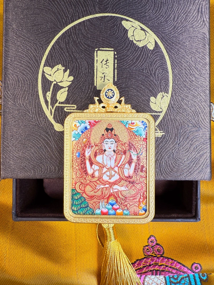 【纯善】热贡纯手绘唐卡--【金唐】----四臂观音