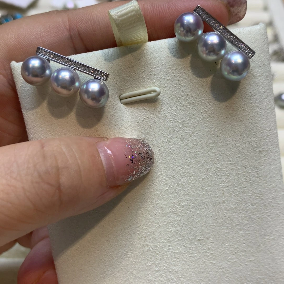 银S925镶嵌海水珍珠耳饰