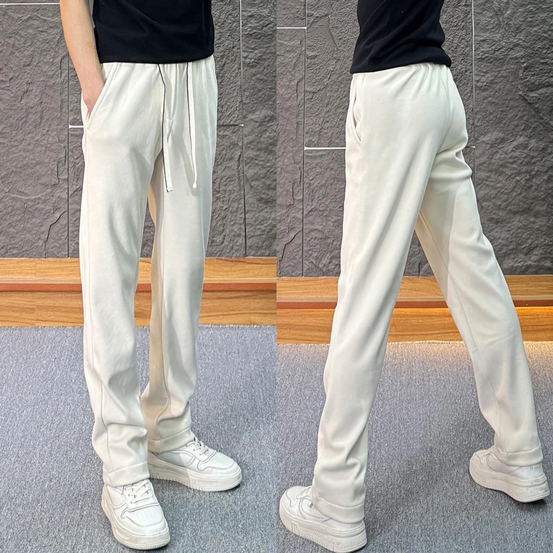 欧货高档休闲裤男士秋冬新款简约微阔卫裤潮流百搭纯色时尚直筒裤