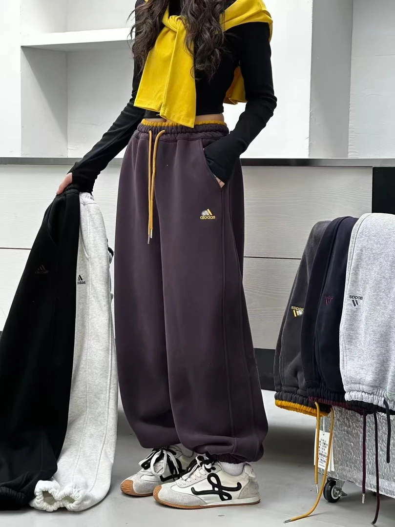 女童加绒卫裤冬季新款儿童字母刺绣休闲裤女孩百搭运动裤潮alodas