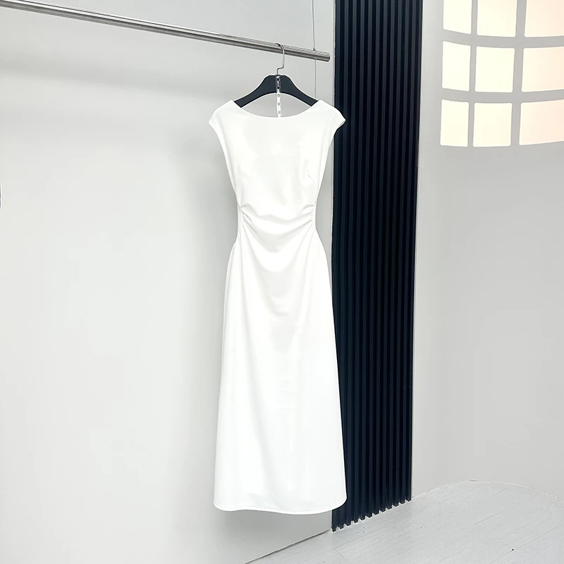 白色连衣裙女长款2025夏季新款修身显瘦A字摆时尚气质名媛长裙子