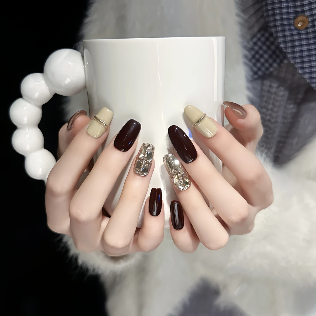 暖棕鎏金-Naier 奈儿轻奢高定美甲10片装