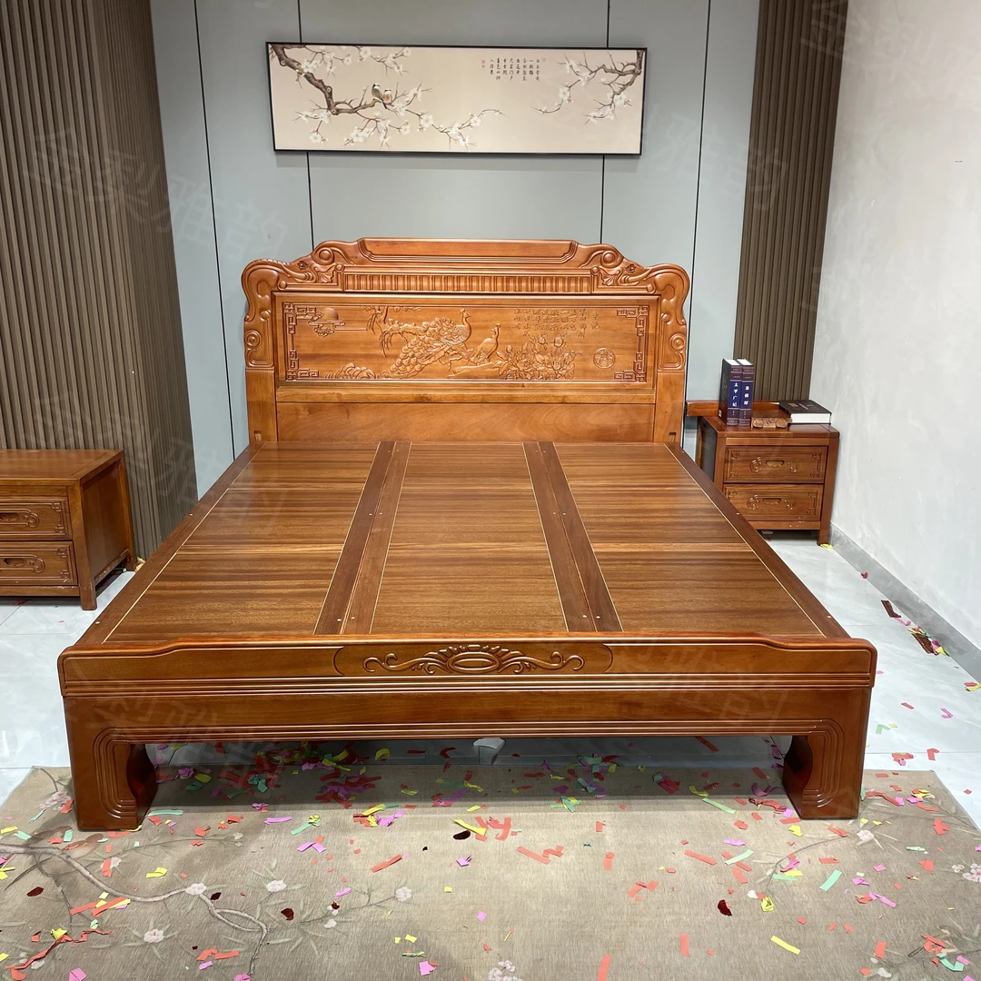 【金梨雅韵】黄金梨木明清古典实木榫卯老虎脚家用雕花主卧双人大床
