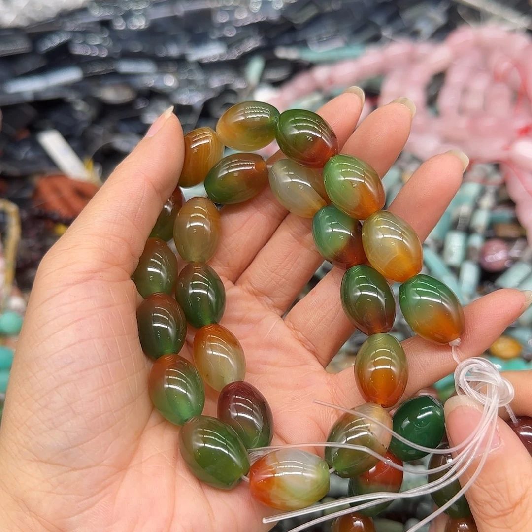 玛瑙/玉髓合金珠宝半成品红绿玛瑙14mm一条