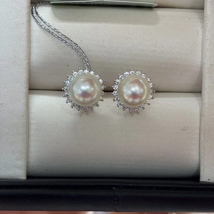 银S925镶嵌耳饰海水珍珠7-8mm66号
